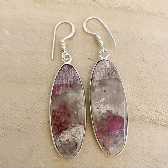 RARE Cobalt Calcite Silver Earrings in Sterling Silver Overlay Earrings 925 - Picture 4 of 4